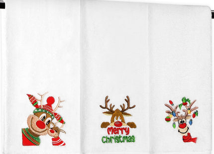 Quera 3 Pack Christmas Hand Towels, Winter Cartoon Reindeer Christmas Embroidery Rustic Cabin Decor Bathroom Decorative Holiday Towels Gift Set 13.7'' x 29.5''