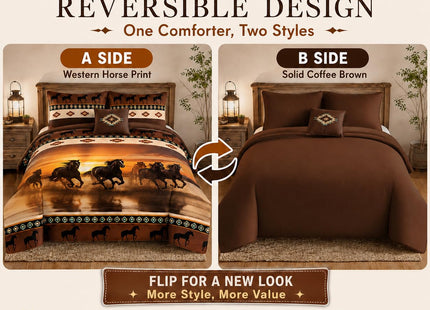 CCoutueChen Western Horse Comforter Set Twin, Rustic Cabin Lodge Bedding