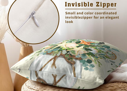 Mweet Eucalyptus Leaves Starfish Pillow Covers 18 x 18 Inches Set of 2,Summer Floral Coastal Seasonal Decoration Cushion Cover Pillowcase for Sofa Couch Indoor Outdoor Home Decor
