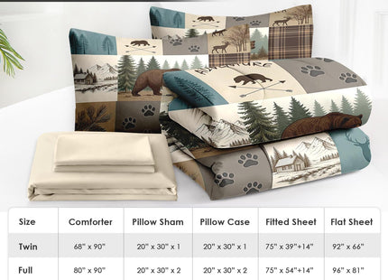WeCozy Twin Comforter Set with Sheets, 5 Pieces Bear Woodland Bedding
