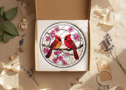 Cardinal Suncatcher, 7.8 Inch Cardinal and Cherry Blossom Flower Stained Glass Suncatcher for Window Hanging Bird Sun Catchers Red Cardinal Gifts for Women
