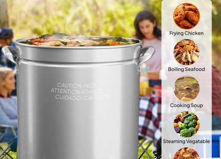 Bonnlo 102QT Stainless Steel Stock Pot for Boiling Seafood, Crawfish lobster & Crab, Frying Turkey & Steaming Tamales, Large Boil Pot with Steamer Basket, Lid, Lifting Hook for Outdoor Cooking Patio