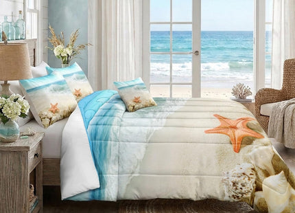 Bedbay Seashell Comforter Coastal Bedding Comforter Set Twin Size Boys Girls Beach Theme Bedding Set Room Decor Starfish Seashore Beach Quilt Set 2 Pcs (Conch,Twin)