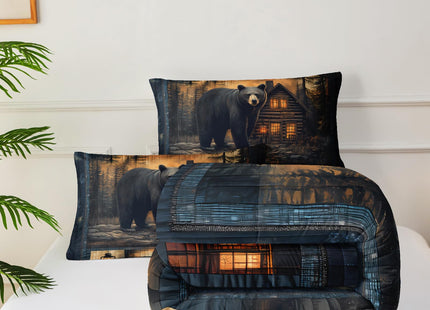 lneffble Black Bear Comforter Set Twin Size for Boys Kids,Rustic Theme Woodland Cabin Lodge Bear Hunting Bedding Set,Soft Microfiber Wildlife Forest Animals Print Quilt Set
