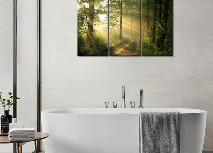 Forest Nature Wall Art Decor Sunshine Through Forest and Road Canvas Pictures Artwork 3 Panel Nuture Landscape Painting Prints for Home Living Dining Room Kitchen