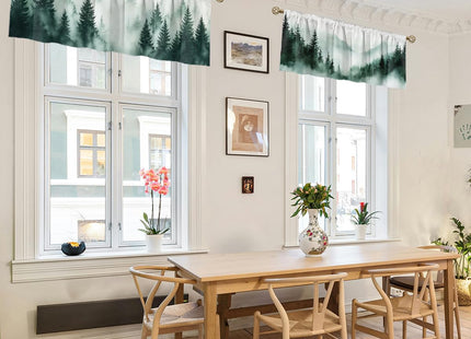 Wssklovj Forest Valance Curtain for Windows 2 Pack Misty Green Pine Nature Tree Mountain Rod Pocket Window Treatments Short Curtains for Kitchen Windows Bathroom Bedroom 54x18 Inch