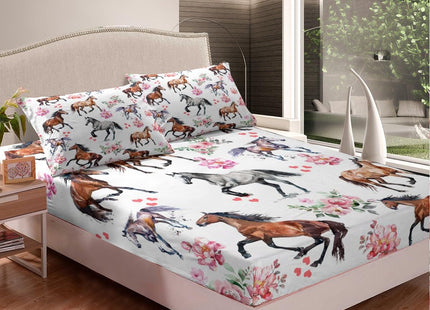 Erosebridal Horse Bed Sheets Set for Girls - Pink Horse Rose Sheet Set Full - Farmhouse Sheets for Cabin Lodge - Western Cowboy Cowgirl Flat Fitted Sheet with 2 Pillowcases Deep Pockets