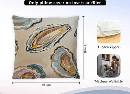 Exqcom Abstract Oyster Coastal Beach Pillow Covers 18x18 Set of 2, Beachy Room Decor Aesthetic, Retro Coastal Ocean Oyster Shell Decorative Lumbar Pillow Covers for Home Bedroom Living Room
