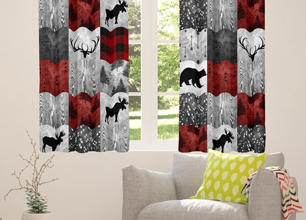 Erosebridal Camo Deer 30%-50% Blackout Curtains for Rustic Cabin,Buffalo Plaid Check Window Drapes Bedroom Decor,Wildlife Moose Elk Deer Antlers Curtain,Geometric Stripe Patchwork 2 Panels Curtain