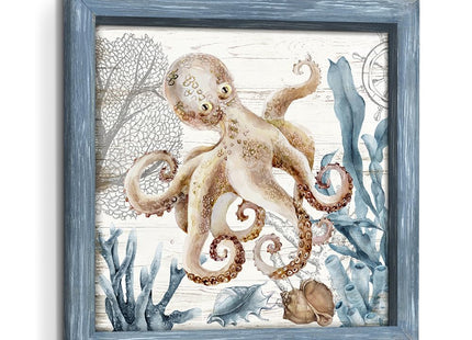 Ocean Octopus Wall Art Framed Decor, Sea Picture for Bedroom, 24x24 Inch