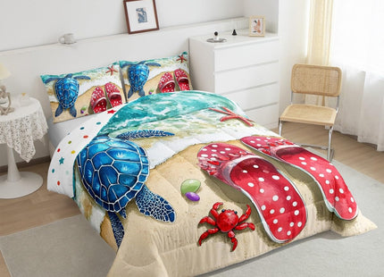 Erosebridal Kids Ocean Theme Comforter Set Full Summer Beach Bedding Set, Sea Turtle Bedding Sets & Collections Polka Dots Slippers Down Comforter, Rainbow Pearl Bed Sets for Girls Women Lightweight