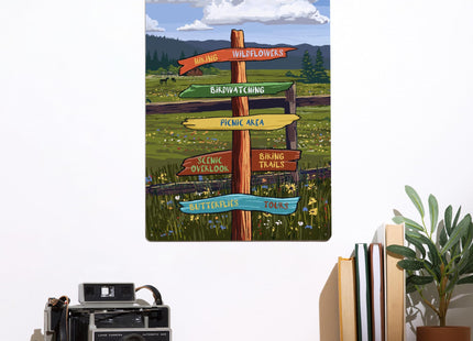 Lantern Press Maine, Signpost, Meadow, 12x18 Inch Aluminum Sign, Indoor or Outdoor Use