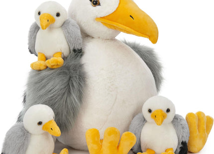 MaoGoLan 4Pcs Seagull Stuffed Animal with Babies Inside,17.7" Mama Seagull Plush with Three Adorable Baby Plushies for Small Hand,Beach Plush Lover Gift for Kids,Boys,Girls