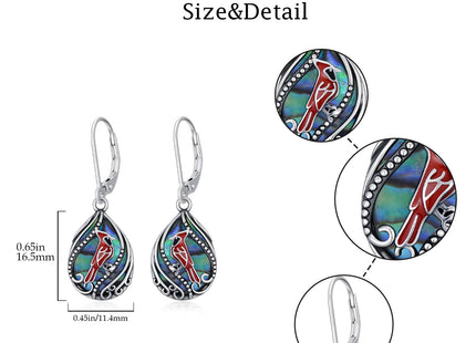 Cardinal Gift Red Cardinal Dangle Earrings Leverback Sliver Abalone Jewelry