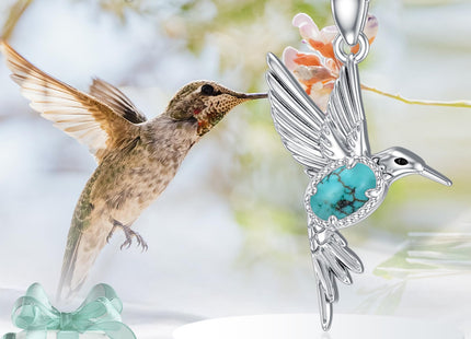 BETHZA Hummingbird Necklace 925 Sterling Silver Real Turquoise Gemstone Hummingbird Pendant Animal Jewelry Gifts for Women