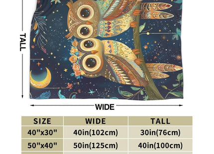 Owl Blanket – Whimsical Starry Night Throw with Floral, Cozy Flannel Gift for Women & Owl Lovers 60"x50"