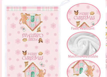 InIsaJace Pink Christmas Kitchen Towels, 6PCS Gingerbread Hand Tea Towels Set Xmas Housewarming Gifts, Candy Cane Kitchen Dish Clothes Bathroom Holiday Decor Supplies