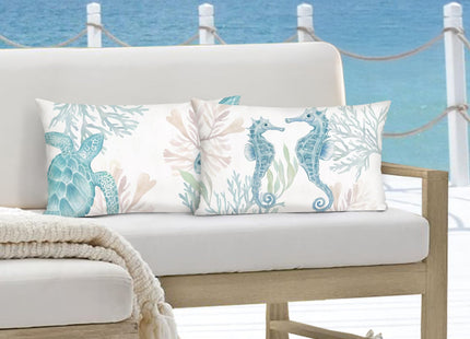 Bonhause Ocean Beach Throw Pillow Covers 12 x 20 Inch Seahorse Turtle Starfish Coastal Outdoor Decorative Pillows Soft Velvet Cushion Cases for Couch Sofa Bed Home Decor Set of 2