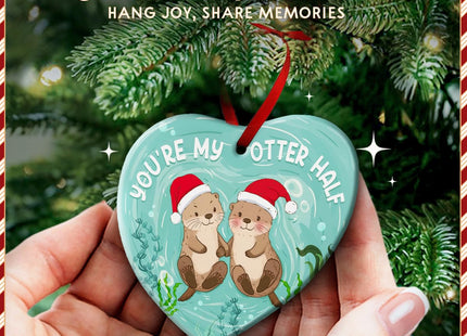 KILYHOME Couple Otter Christmas Ornament 2026 Ceramic Tree Decoration