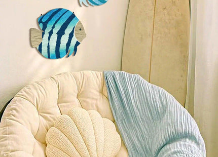 Putuo Decor 2PC Coastal Fish Wall Decor, MDF Nautical Hanging Decor with Metal Hook, Ocean Themed Wall Art Set for Bathroom, Lake House, Seaside Living Space(Blue Coastal Stripes)