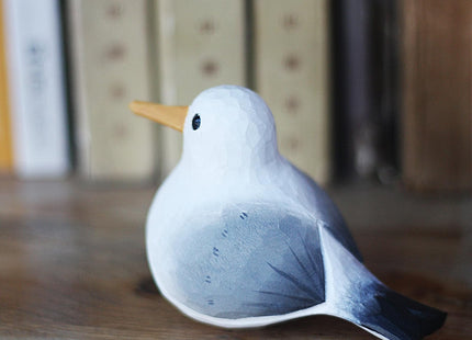 TALKLEK Hand Carved Wooden Seagull Bird Figurine Small Bird Decor for Home Bird Statue for Shelf Decor(Seagull)