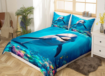 Erosebridal Kids Duvet Cover Queen Dolphin Bedding Set Ocean Animal Comforter Cover Mediterranean Style Quilt Cover Soft Luxury Microfiber Dolphin Pattern Ocean Park Theme Bedding Decor