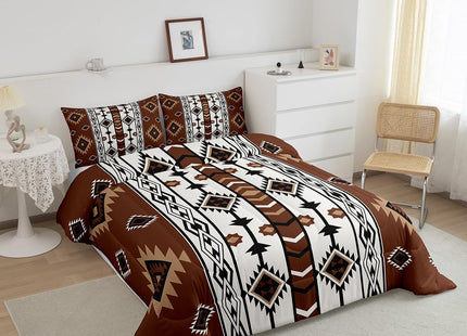 Erosebridal Western Comforter Set Brown Rustic Boho Aztec Bedding Set Queen Size,Country Cabin Lodge Quilt Comforter for Boys Adults Men Southwestern Ethnic Tribal Bed Duvet Set 3 Pcs