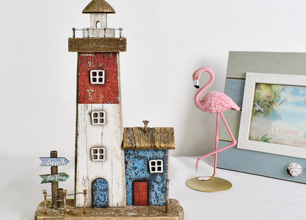 Morning View Wood Lighthouse Decor Nautical Lighted Light House Beach Coastal Ocean Decorations Tabletop Sea Themed Lake House Bathroom Home Shelf Table Centerpiece