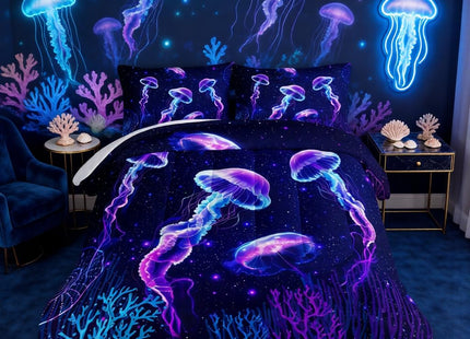 HOSIMA Ocean Themed Jellyfish Full Comforter Set with 2 Pillowcases.