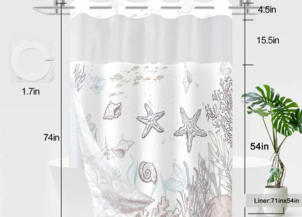 TWLSNCD No Hook Shower Curtain and Liner Set, Beach Coastal Design