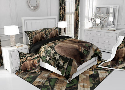 Feelyou Kids Bear Comforter Set Toddler Size Camo Rustic Bear Bedding Set for Boys Teens Decor Camouflage Comforter Farmhouse Cabin Bear Duvet Set 2Pcs
