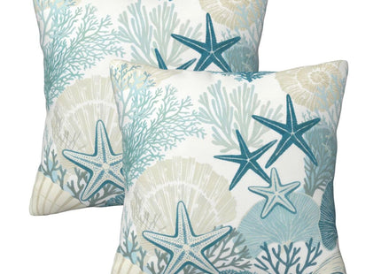 Tebjh Coastal Beach Nautical Throw Pillow Covers 16x16 Set of 2 Teal Starfish Coral Cushion Cases Home Decor