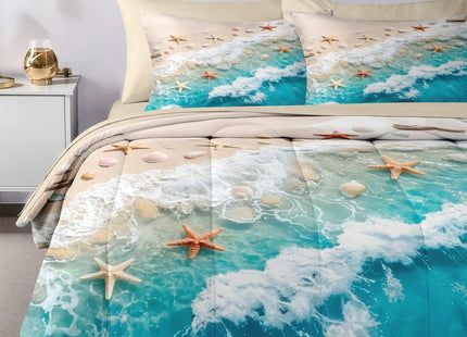 Nesker Queen Comforter Set with Sheets, 7 Pieces Beach Starfish Bedding