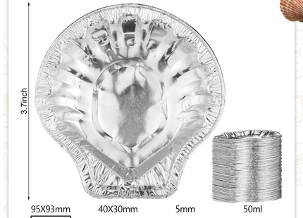 Maxdot 200 Pcs Aluminum Foil Clam Shells 3.7x3.5, Disposable Oyster Plate