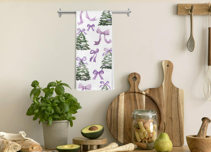 Ghoaoivo Coquette Purple Bow Christmas Tree Kitchen Dish Towels, Preppy Christmas Winter Pine Tree Hand Tea Towels for Kitchen Bathroom Decor, 16x24 Inch