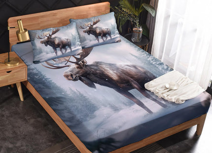 zcsm Moose Sheets Twin Sheet Set - Winter Woodland Animal Bed Sheets, Soft Microfiber & Deep Pocket & Wrinkle Free Patterned Bedding Sheets & Pillowcases, 1 Fitted Sheet, 1 Flat Sheet, 1 Pillow Case