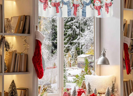 Christmas Snowman Window Valance Rod Pocket Short Curtain Panels Winter Snowy Cardinal Pine Tree Branches Kitchen Valances Curtains, Retro Window Treatments Drapes for Living Room Bedroom 42x12in