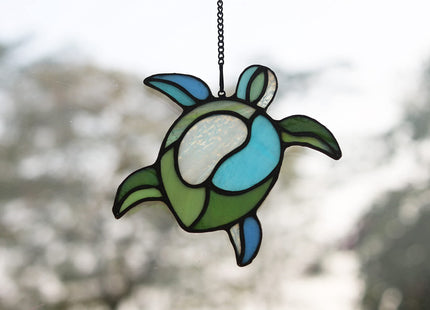 HAOSUM Sea Turtle Stained Glass Window Hanging,Turtle Suncatcher for Window