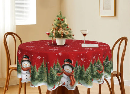 Christmas Snowman Round Tablecloth 60 Inch 100% Polyester Trees Snowflakes