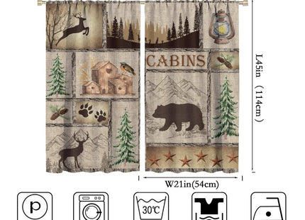 JanJCurt Rustic Cabin Curtains, Lake Country Lodge Bear Deer Forest Farmhouse Camp Woodland Brown Print Blackout Window Drapes for Bedroom Living Room Kitchen 42x45 Inch