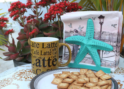 Nautical Starfish Lunch Dinner Metal Napkin Holder Kitchen Beverage Cocktail Ocean Coastal Napkin Holder By The Metal Magician (Distressed Green)