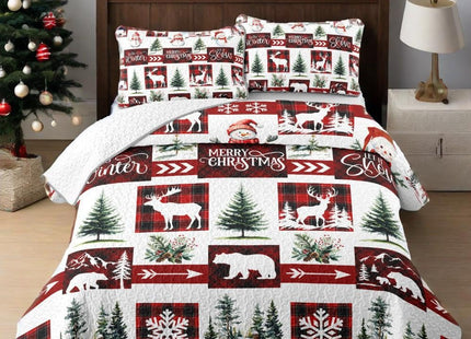 ITFRO Christmas Quilt Set Queen Deer Bear Snowflake Pine Tree Red Buffalo Plaid Bedspread Soft Microfiber 3 Piece Bedding Set with 2 Pillow Shams Holiday Coverlet Home Decor (Buffalo Plaid, Queen)