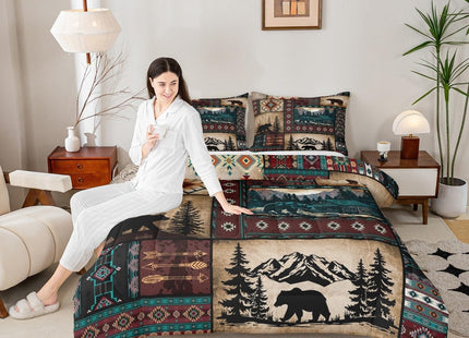 Feelyou Bear Kids Comforter Set Toddler Size Rustic Cabin Country Bedding Set Southwestern Exotic Duvet Quilt for Kids Boys Girls Bedroom Decor Microfiber Ultra Soft Breathable