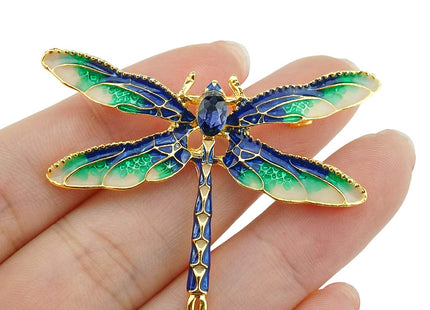 Gleamart Enamel Dragonfly Brooch Insect Animal Dragonfly Pins for Women Blue with Green