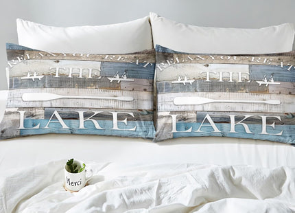 Lake House Bedding Set Rustic Farmhouse Duvet Cover Full Size Blue Grey Retro Wooden Comforter Cover 3pcs for Kids Adults Men Teens Bedroom Decor,Lake Life White Cabin Quilt Cover, (No Comforter)