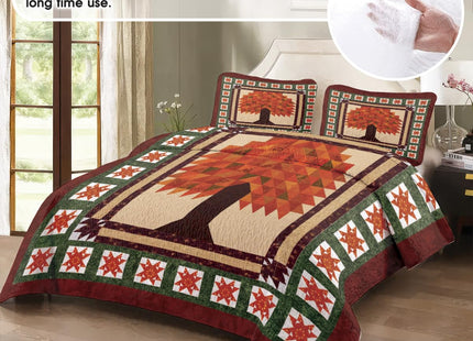 Jeminise Autumn Tree Quilt Blanket – Cozy Fall-Themed Bedspread with Patchwork Star, Soft Lightweight Bedspread - Cabin Decor Bedding for Autumn Lovers Bedroom