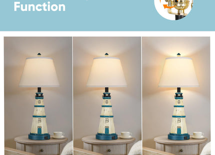 Lighthouse Nautical Table Lamps, Resin Bedside Lamps Set of 2 for Decor