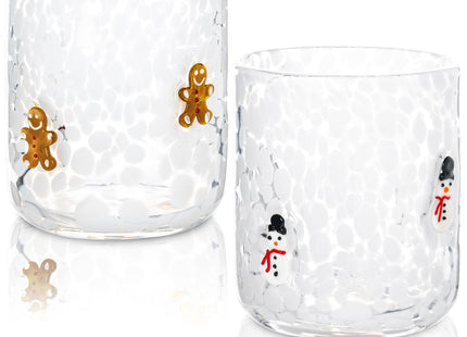 2 Pcs Christmas Icon Glass Cups Set, 16oz Gingerbread Man Icon Wine Glasses