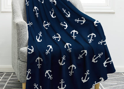 Jekeno Nautical Anchor Blanket Gifts Ocean Plush Throw Navy Blue 50"x60"