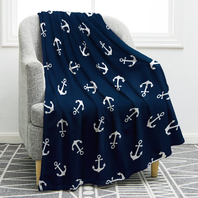 Jekeno Nautical Anchor Blanket Gifts Ocean Plush Throw Navy Blue 50"x60"